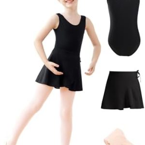 Daydance Girls Dance Leotards with Removable Skirts & Tights Set - Lined Spandex for Comfort and Flexibility, Perfect fo